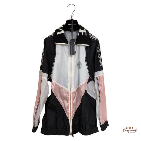 Authentic Versace White Black Pink Full Zip Nylon Jacket NWT - Size 42 - Picture 1 of 12